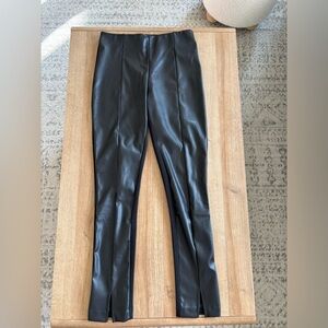 Black Leather Split Hem Leggings/Pants